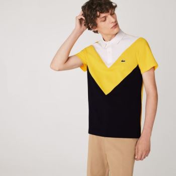 Lacoste Regular Fit Geometric Colorblock Piqué Polo Pánské - Polo Tmavě Blankyt Blankyt / Žluté / Bí